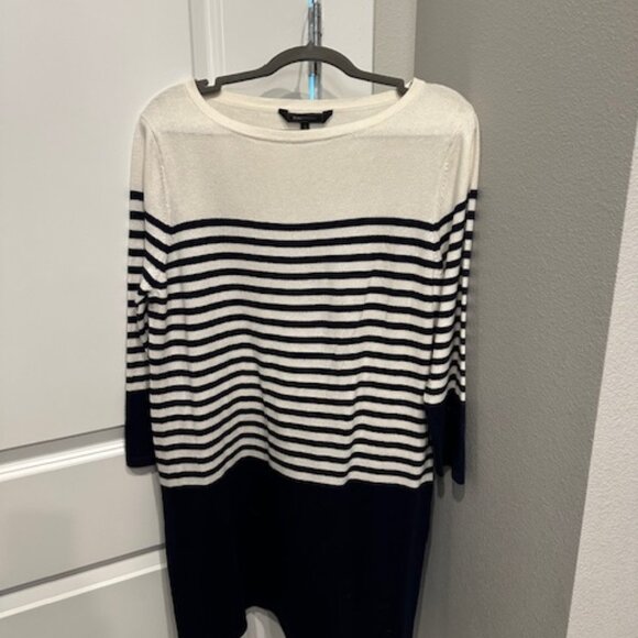 BCBGMaxAzria Ethel Striped Color Blocked Sweater White and Navy Dress, Size L - Picture 3 of 5